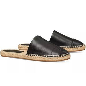 NIB Tory Burch Color Block Espadrille Leather Mule Slide BLACK US 7.5 8 AUTHENTC